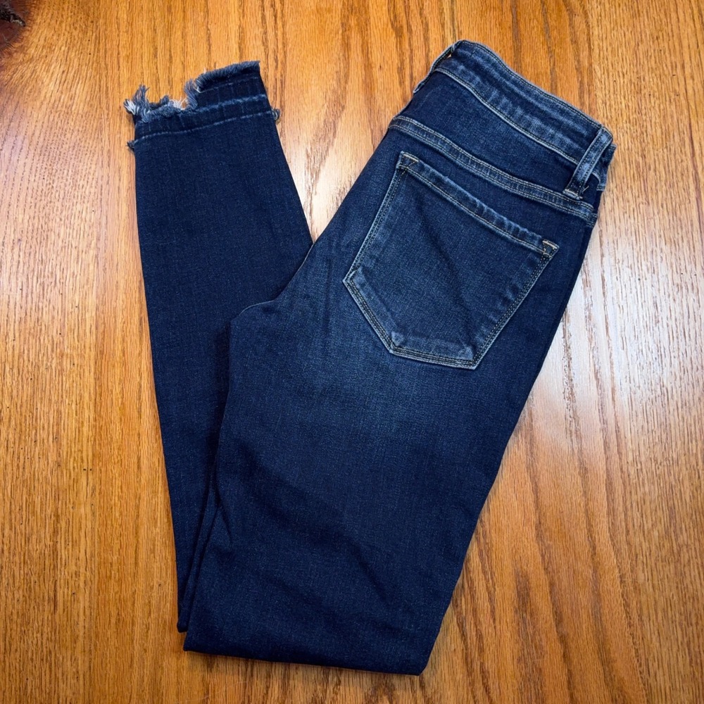 Flying Monkey Shark Bite Skinny Jeans Women 26 Dark Wash Distressed Frayed Hem